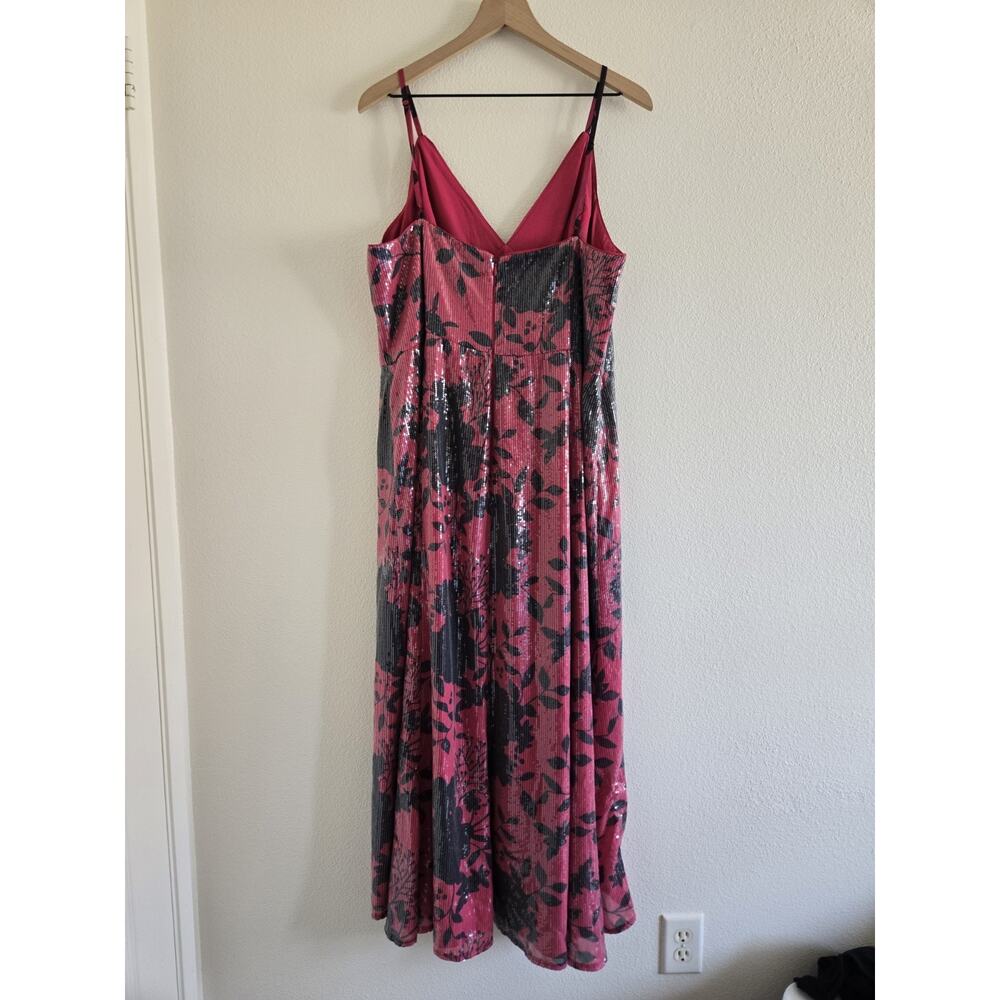 Hutch Anthropologie V-Neck Sequin Midi Dress Size 18W Pink Floral Glam - Picture 3 of 9